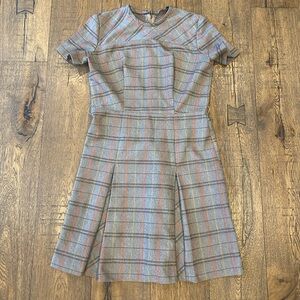 Vintage Style Grey Plaid and Pleated Dress